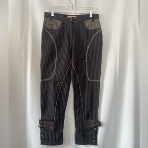 Women's Dark Brown Pinstripe Steampunk Trousers Pants Medium Lagenlook Unique